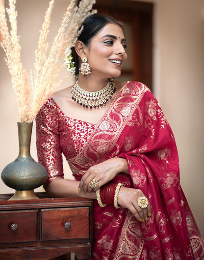 Dark Pink Banarasi Silk Saree