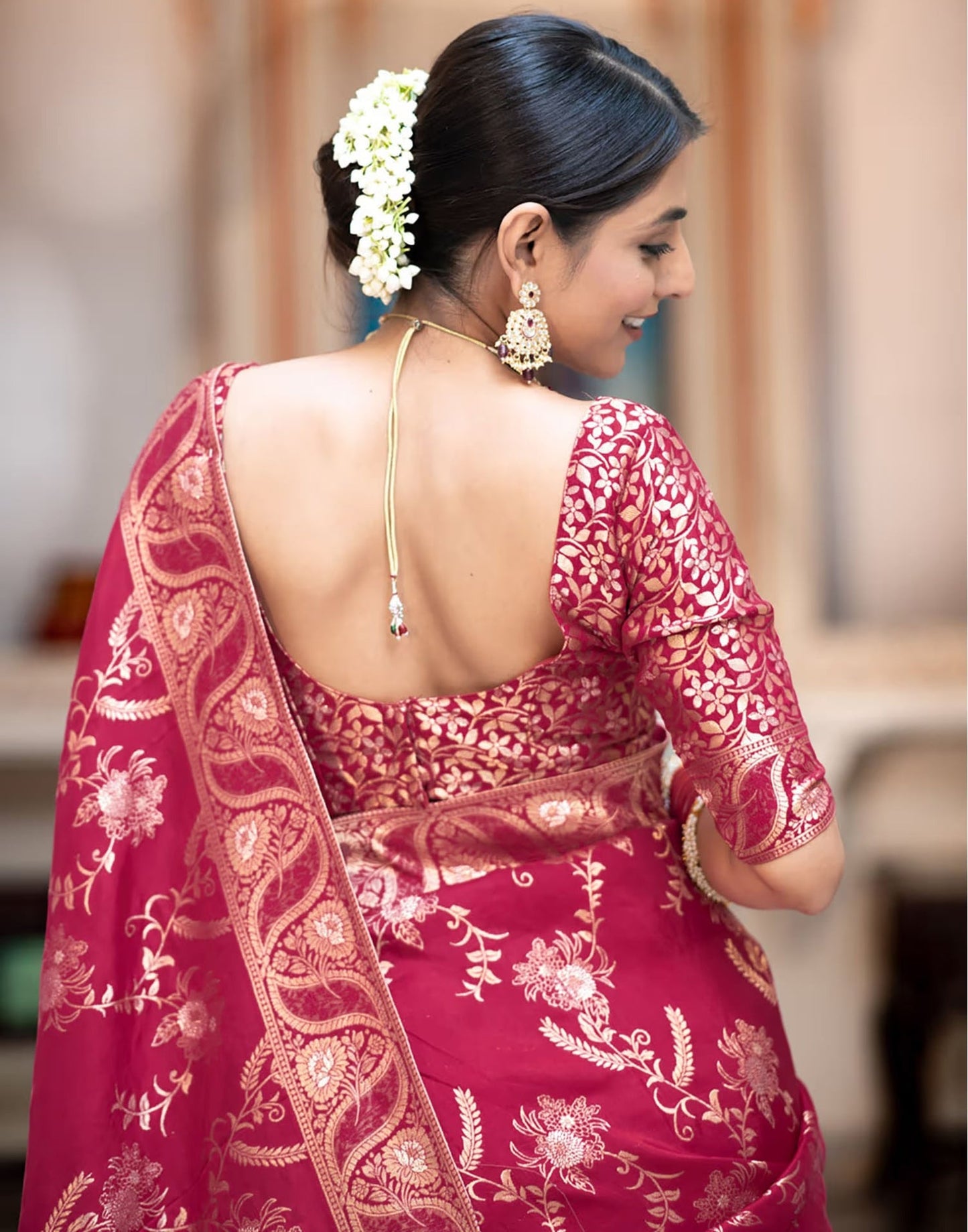 Dark Pink Banarasi Silk Saree
