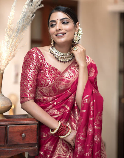 Dark Pink Banarasi Silk Saree
