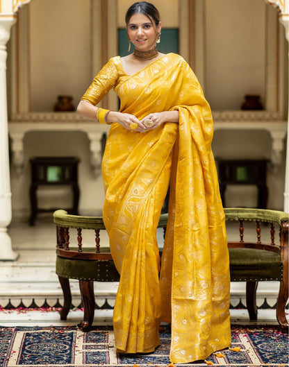 Yellow Silk Plain Saree