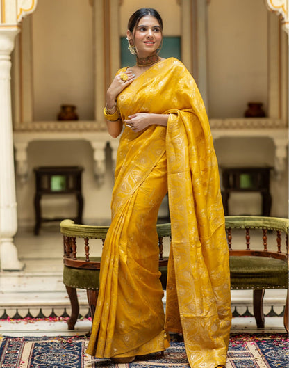 Yellow Silk Plain Saree