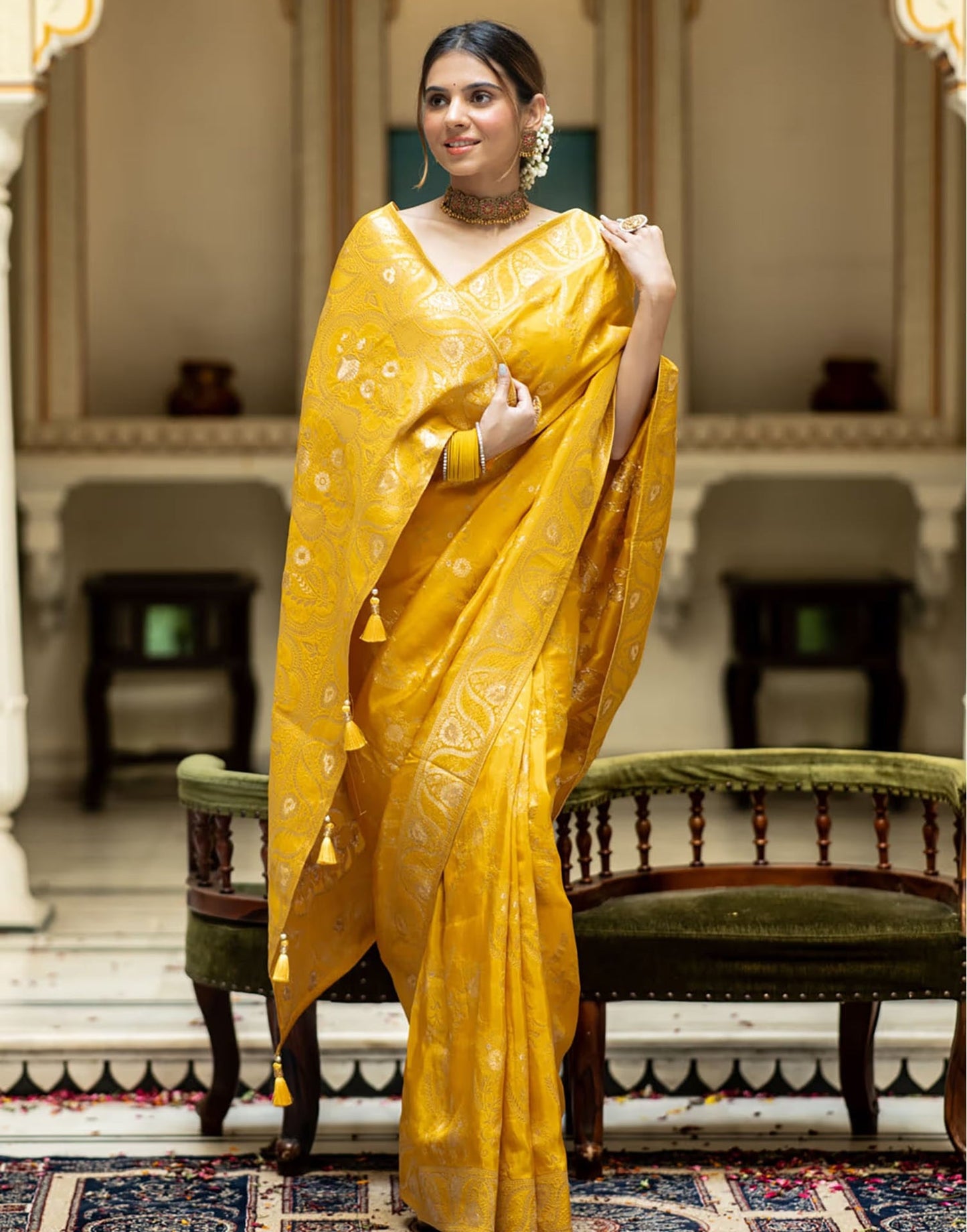 Yellow Silk Plain Saree