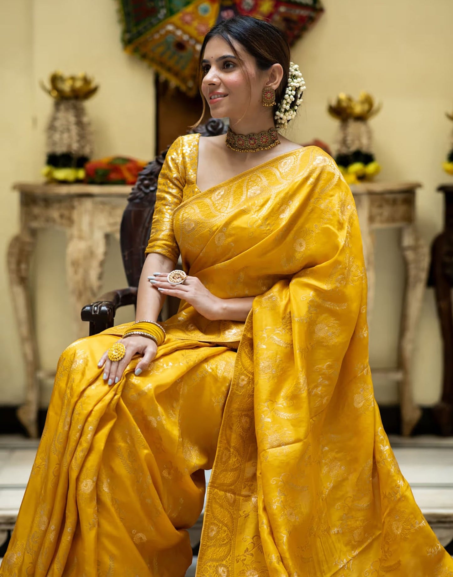 Yellow Silk Plain Saree