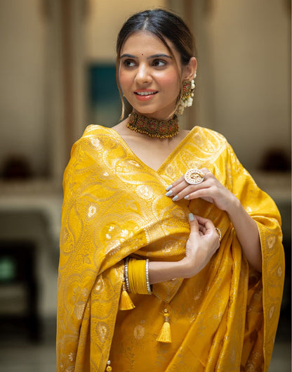 Yellow Silk Plain Saree