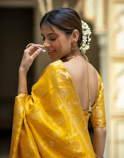 Yellow Silk Plain Saree