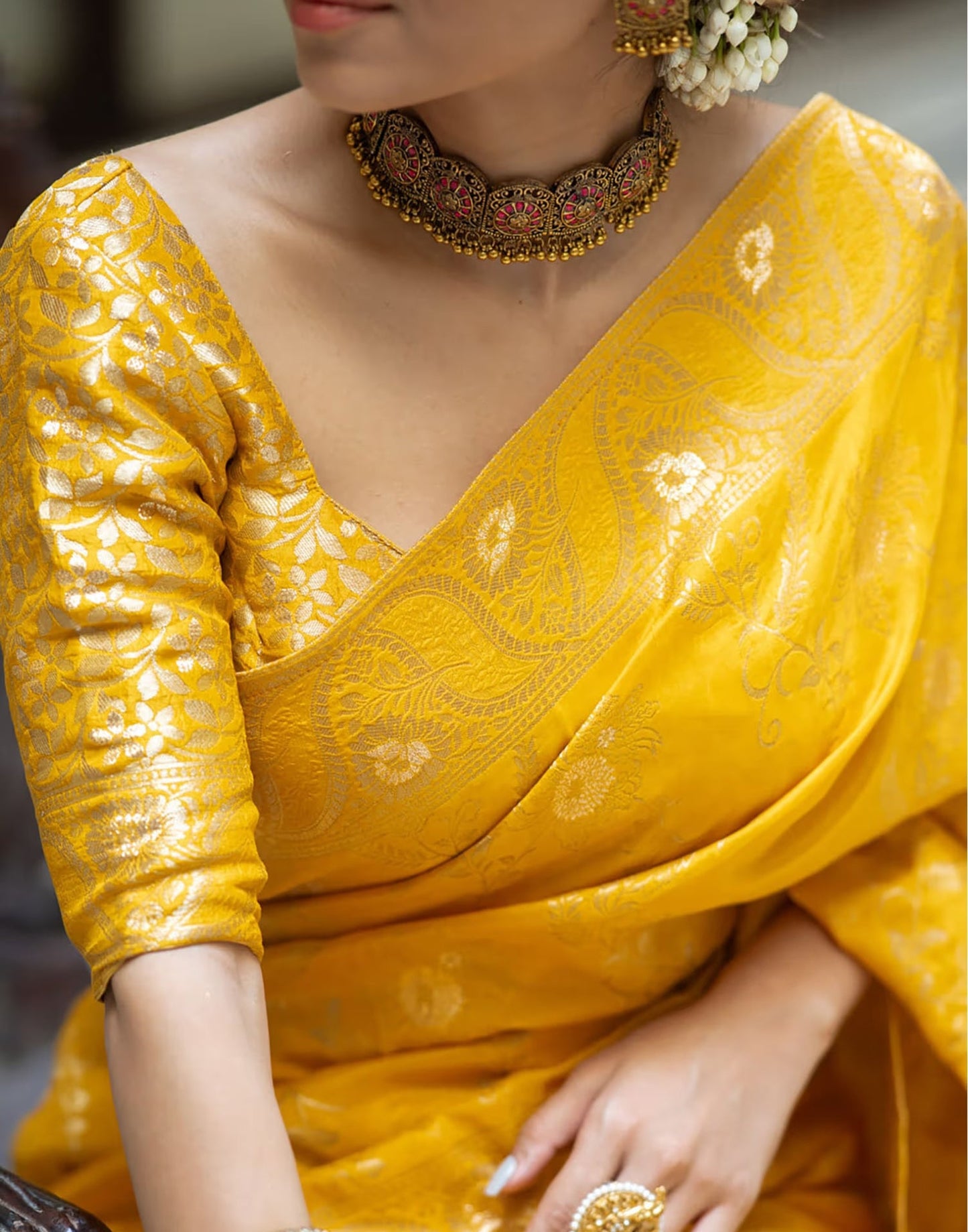 Yellow Silk Plain Saree