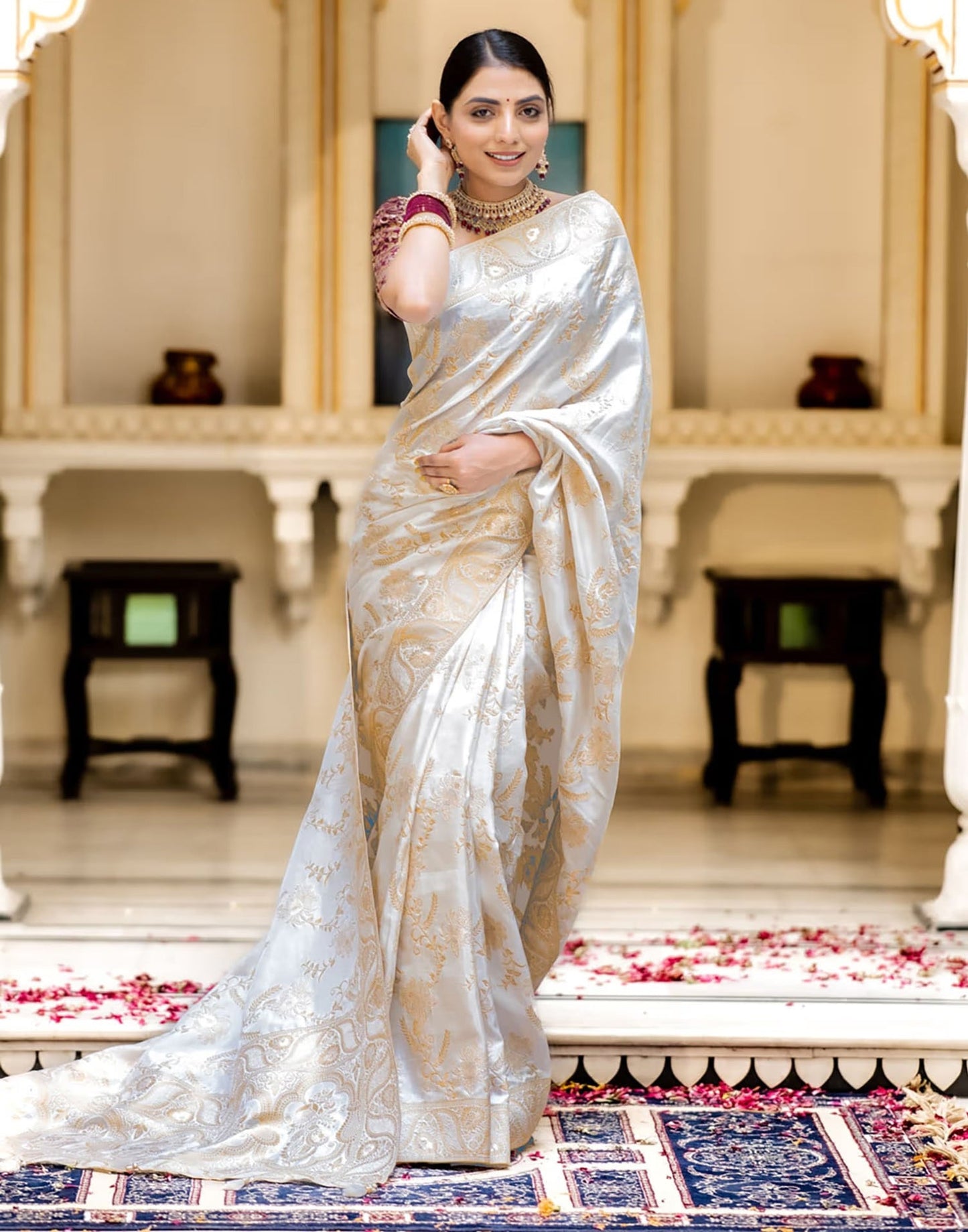 White Banarasi Silk Saree