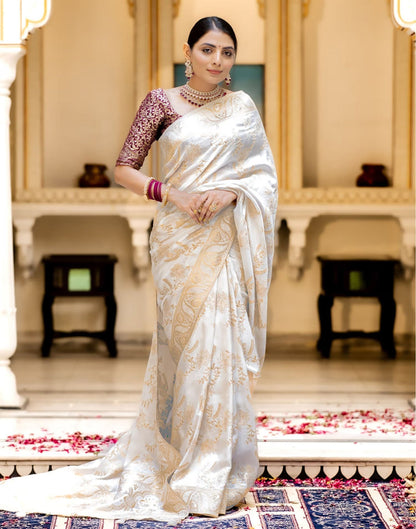 White Banarasi Silk Saree