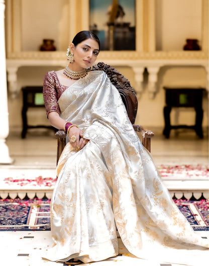 White Banarasi Silk Saree