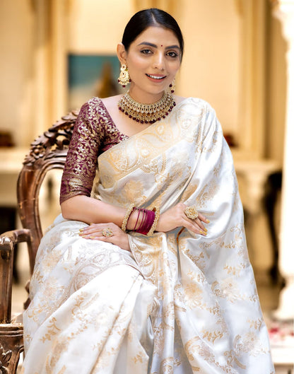 White Banarasi Silk Saree
