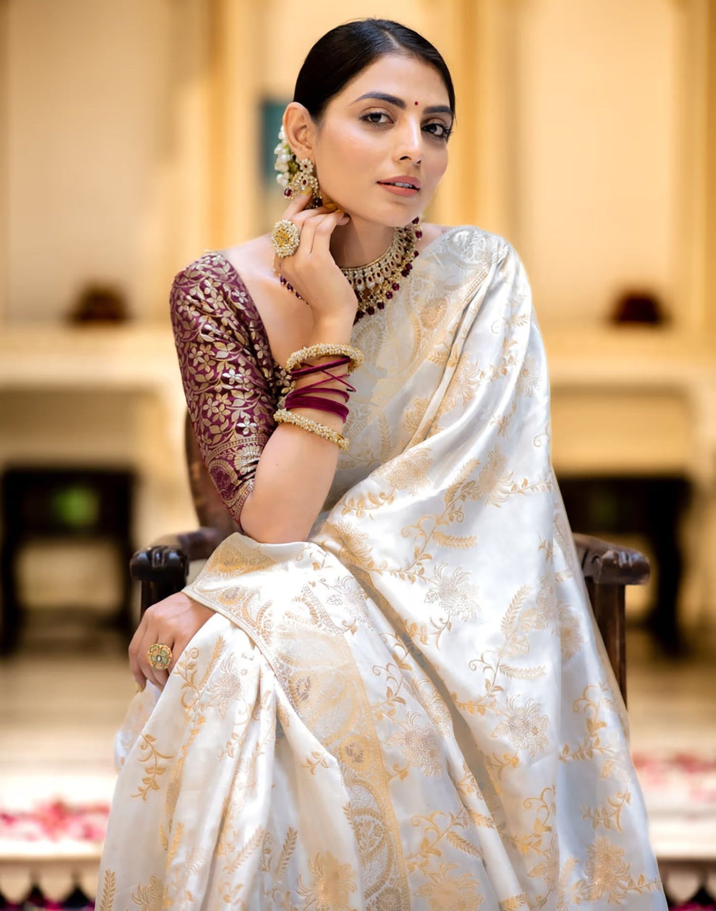 White Banarasi Silk Saree