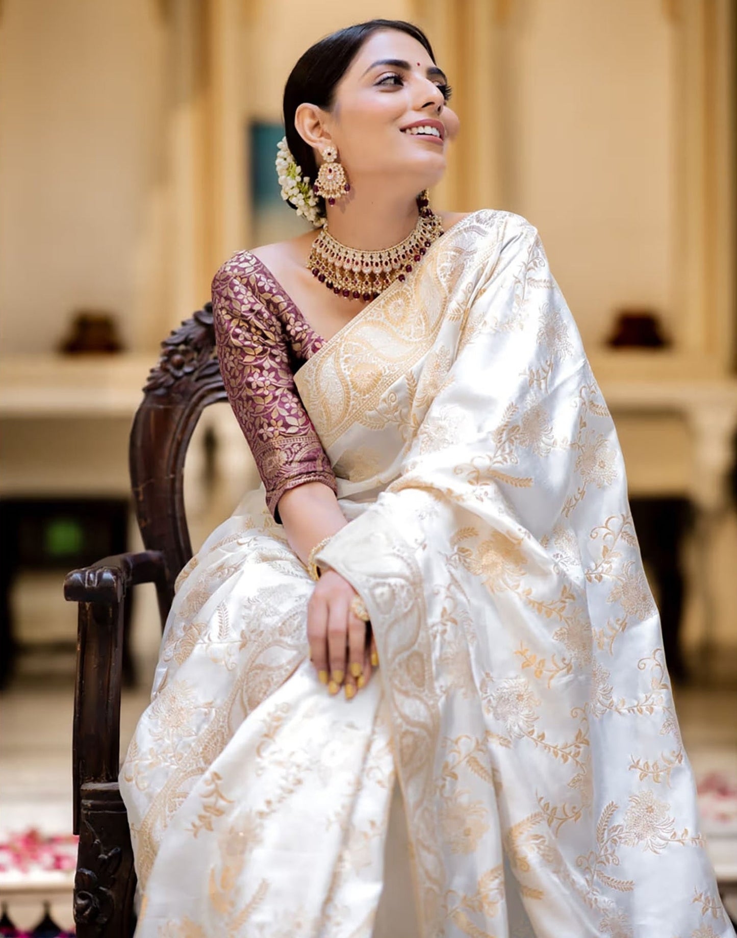 White Banarasi Silk Saree