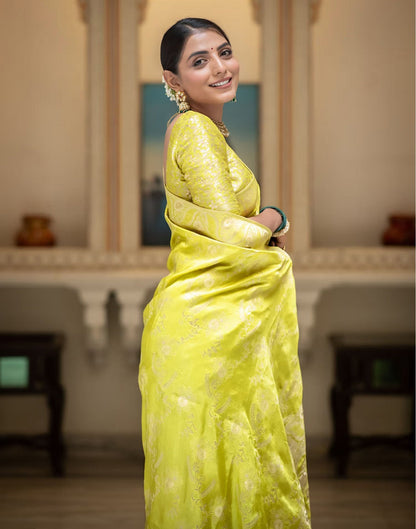 Lime Yellow Silk Plain Saree
