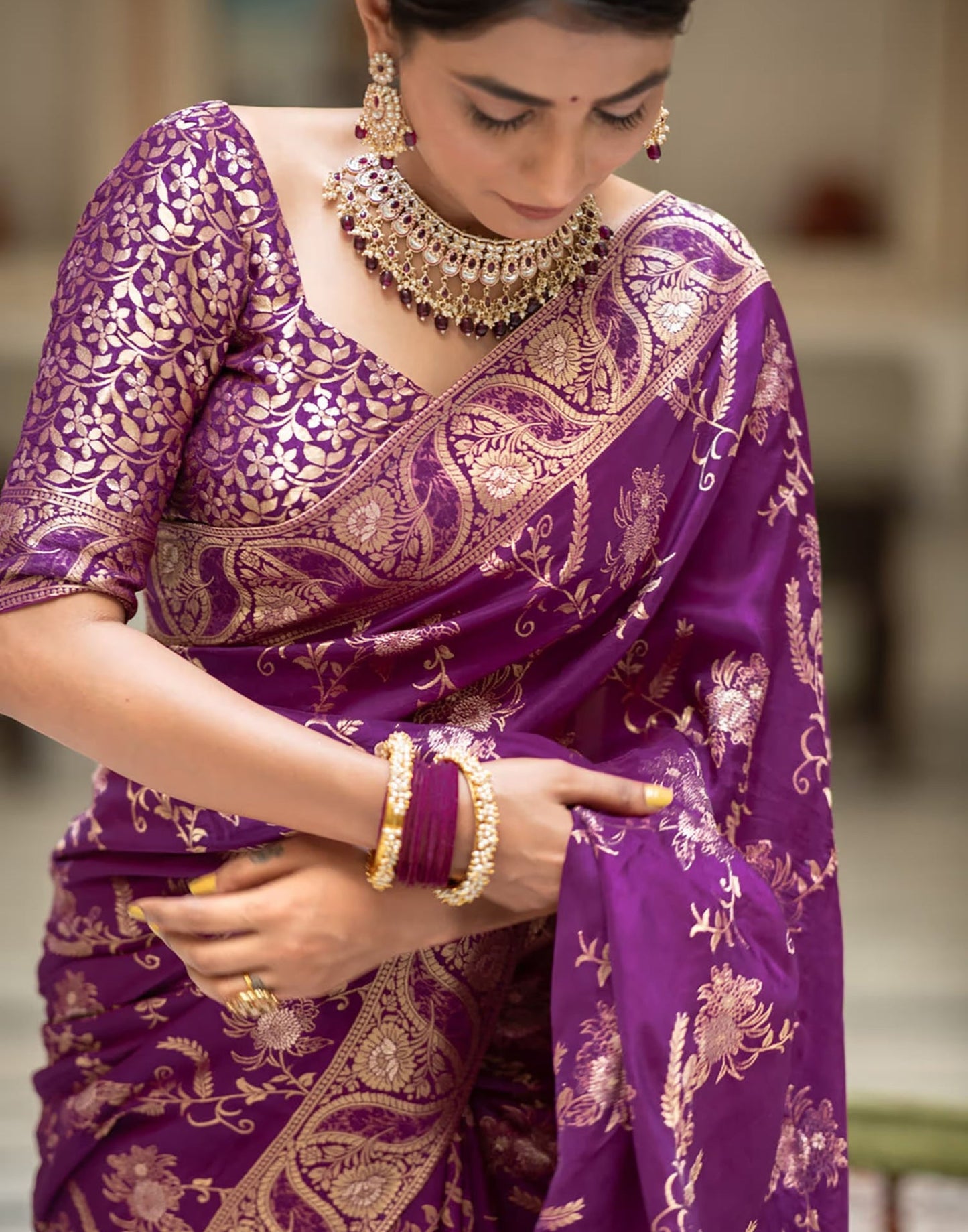 Purple Banarasi Silk Saree