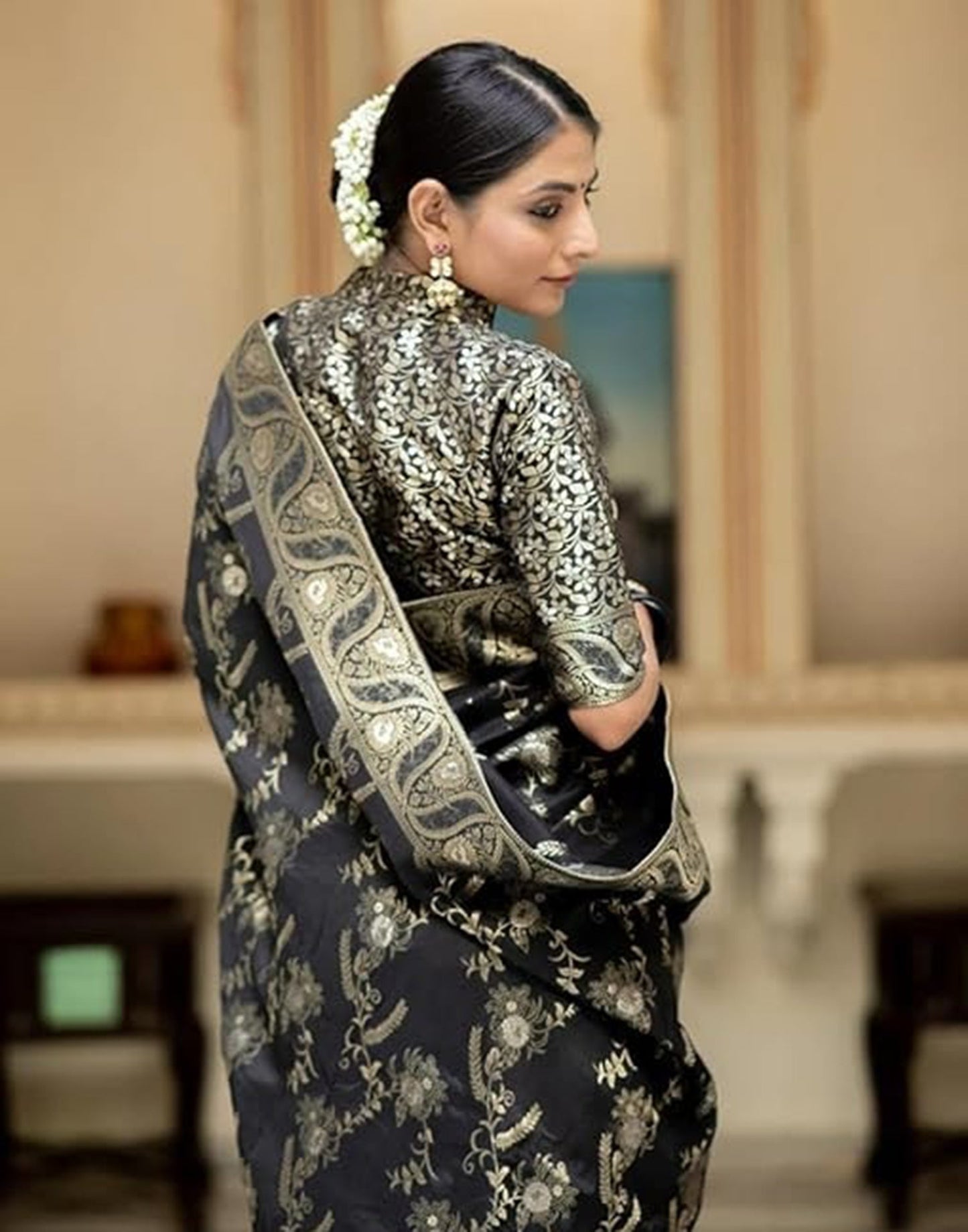 Black Silk Plain Saree