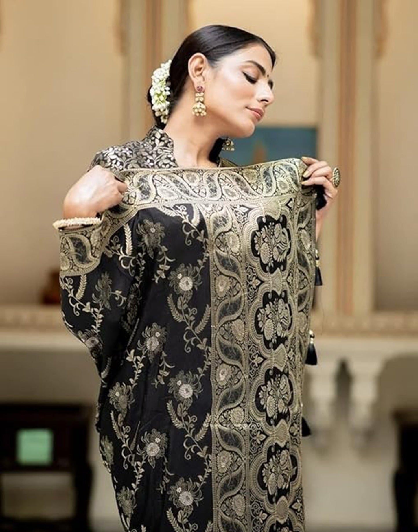 Black Silk Plain Saree