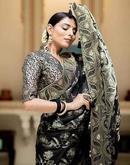 Black Silk Plain Saree