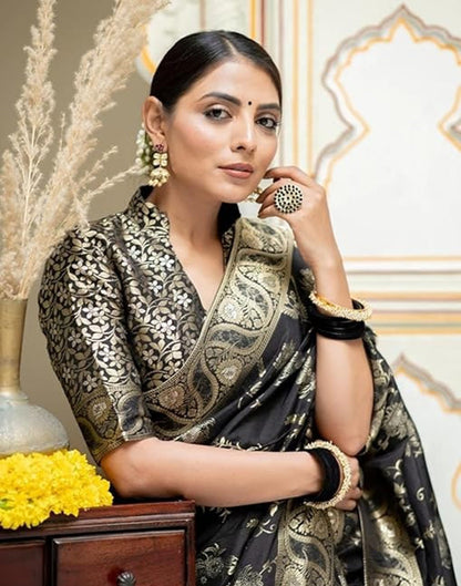 Black Silk Plain Saree