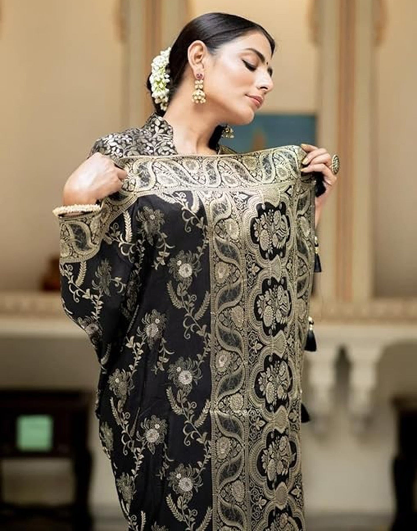 Black Silk Plain Saree