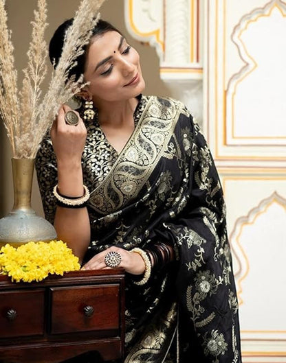 Black Silk Plain Saree