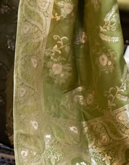 Olive Green Banarasi Silk Saree