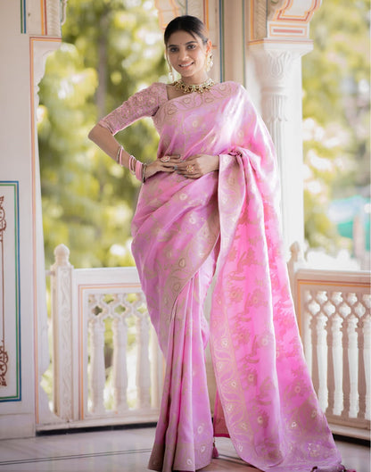 Light Pink Silk Plain Saree