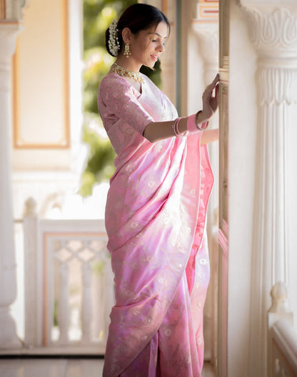 Light Pink Silk Plain Saree