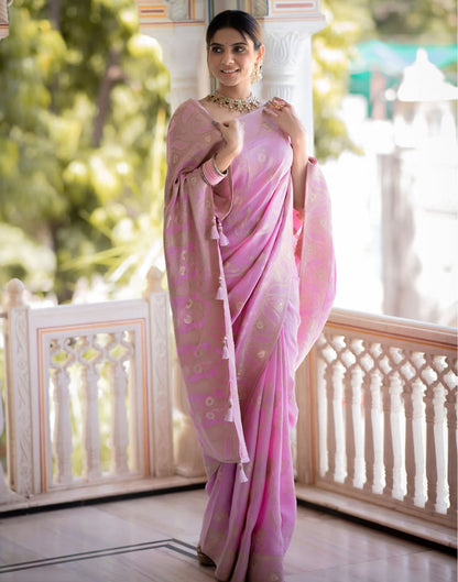 Light Pink Silk Plain Saree