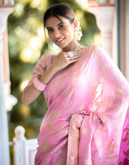 Light Pink Silk Plain Saree