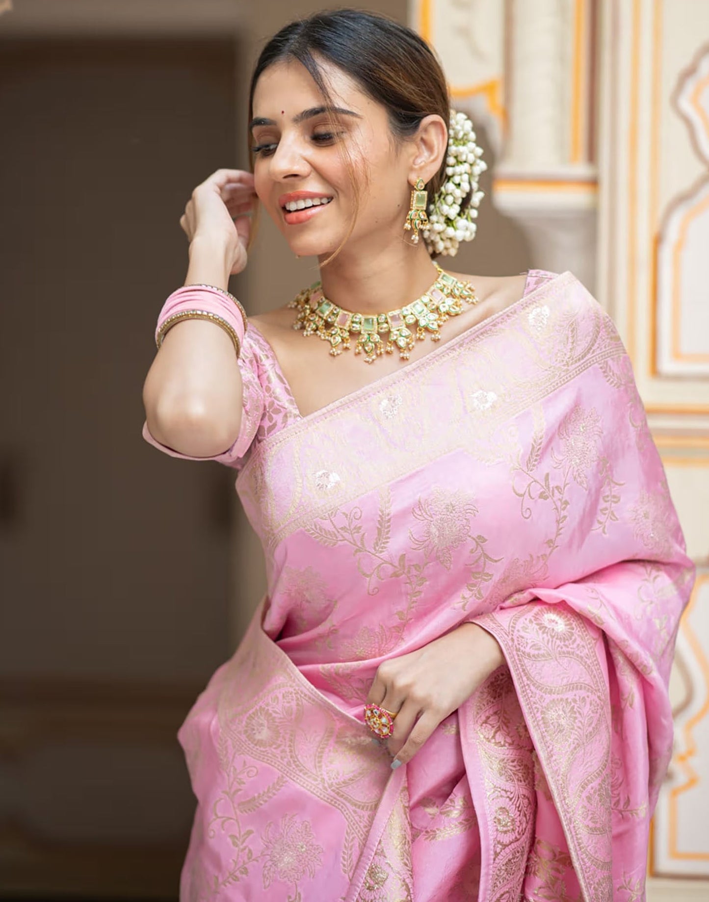 Light Pink Silk Plain Saree