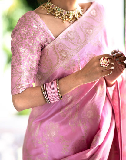 Light Pink Silk Plain Saree