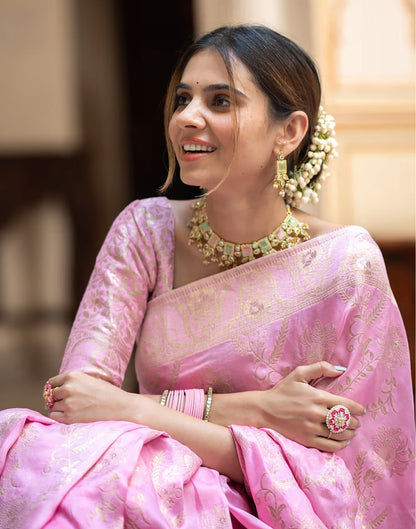 Light Pink Silk Plain Saree