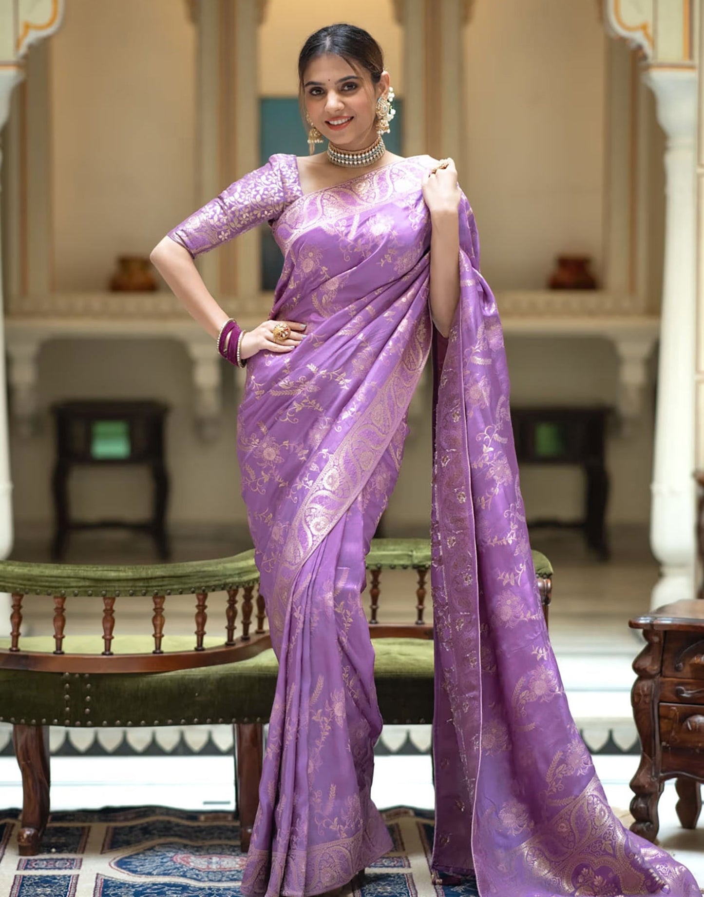 Lavender Silk Plain Saree
