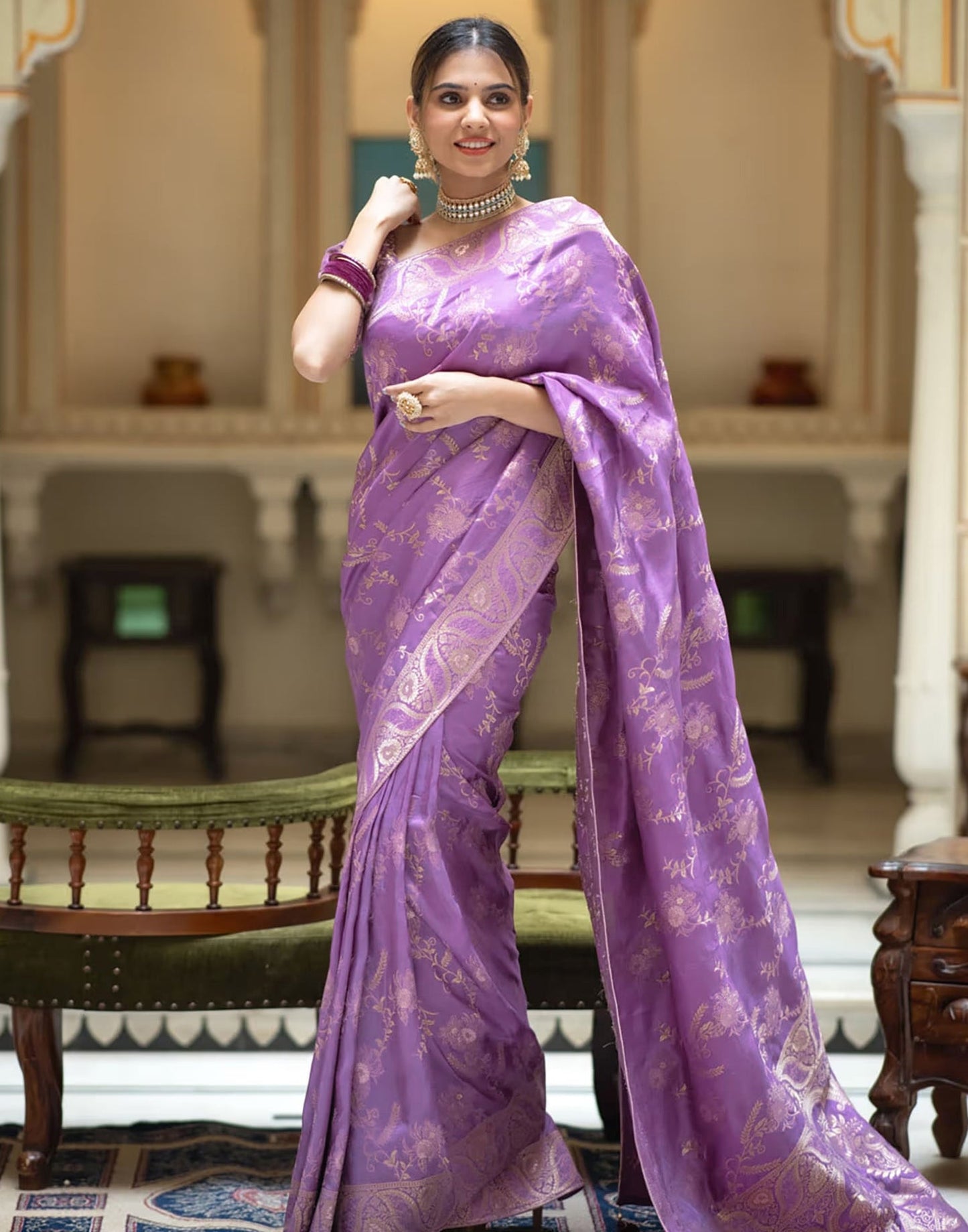 Lavender Silk Plain Saree