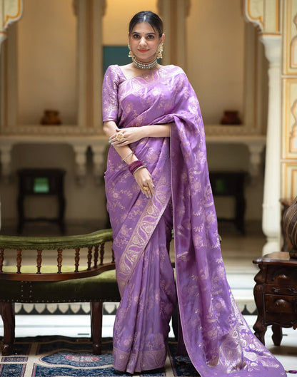 Lavender Silk Plain Saree