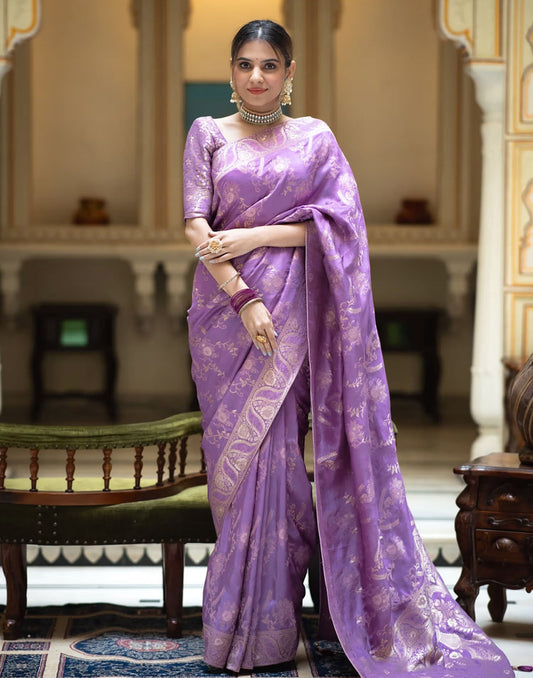 Lavender Silk Plain Saree