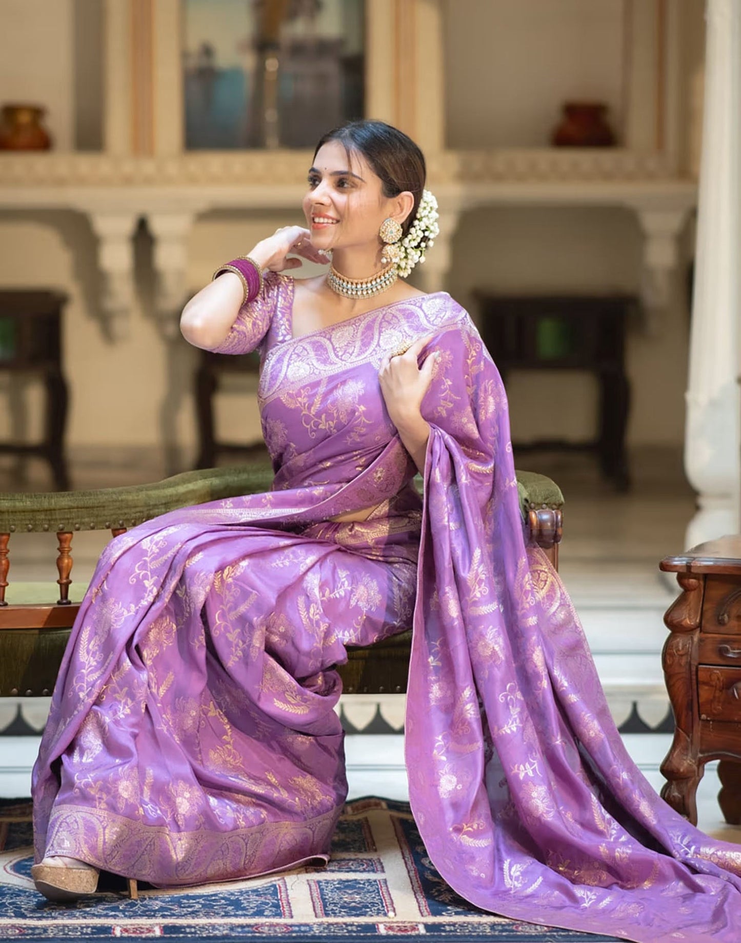 Lavender Silk Plain Saree