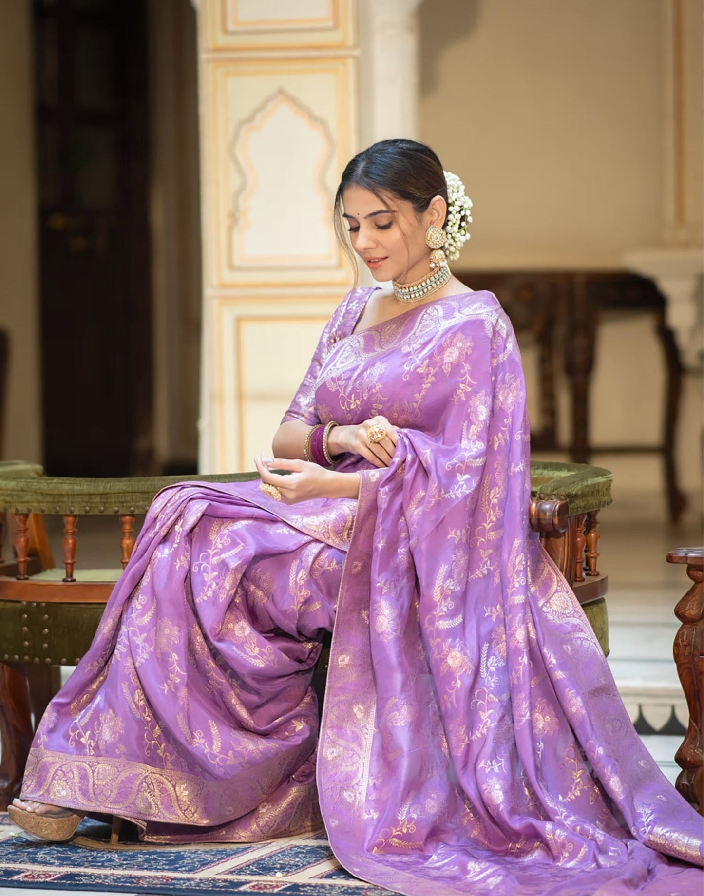 Lavender Silk Plain Saree
