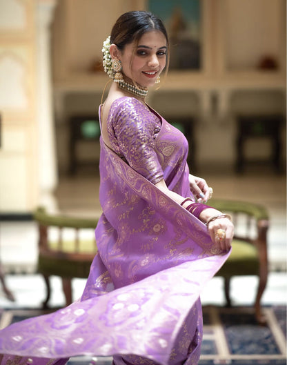 Lavender Silk Plain Saree