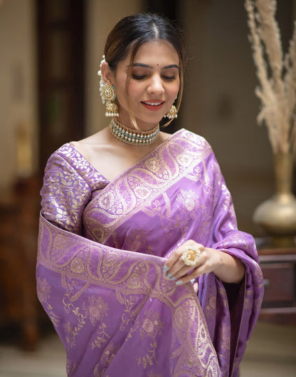 Lavender Silk Plain Saree