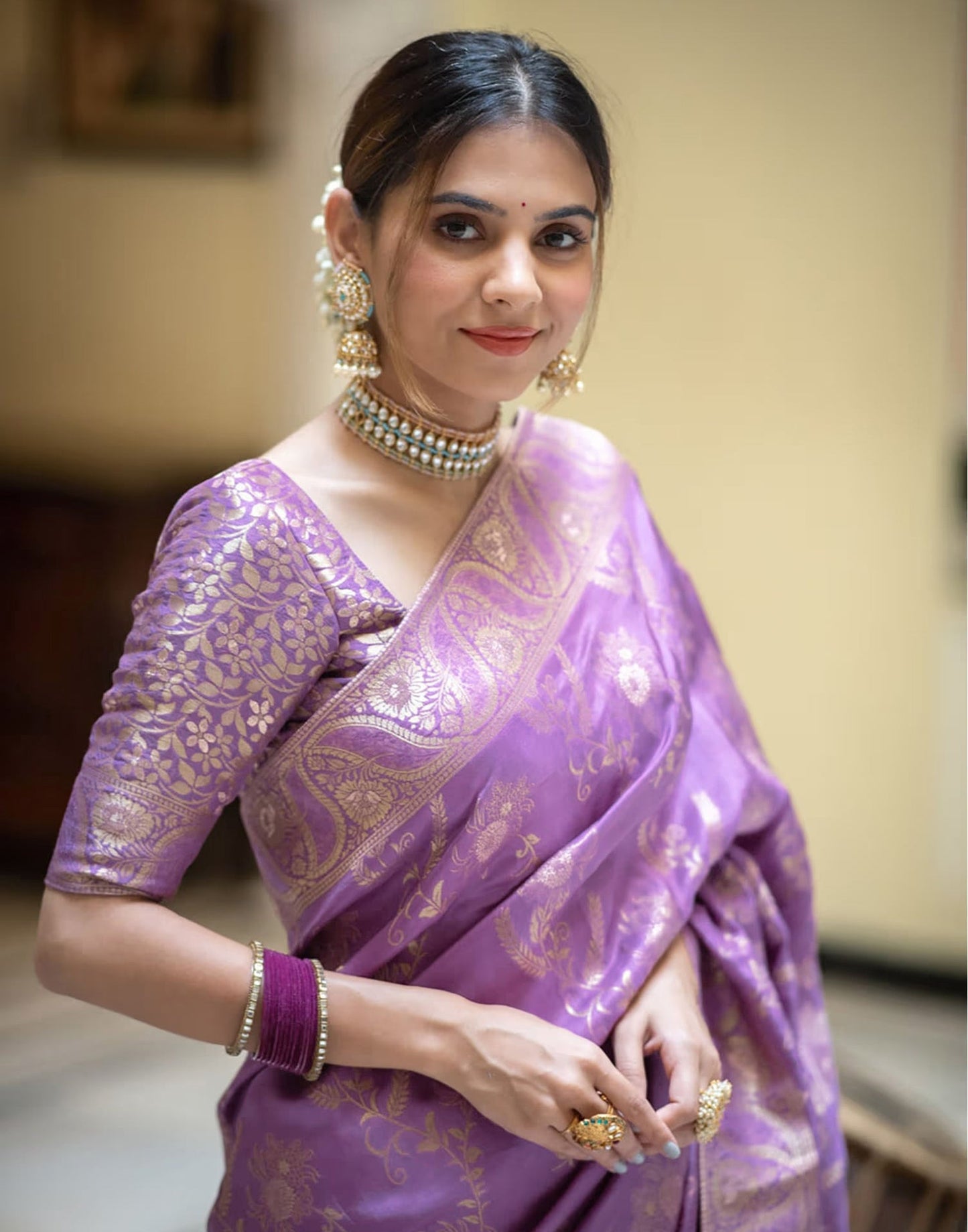 Lavender Silk Plain Saree