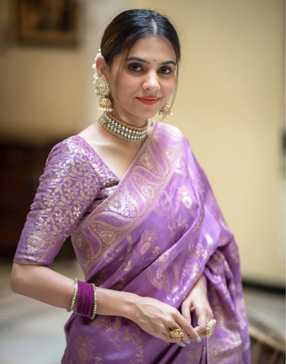 Lavender Silk Plain Saree