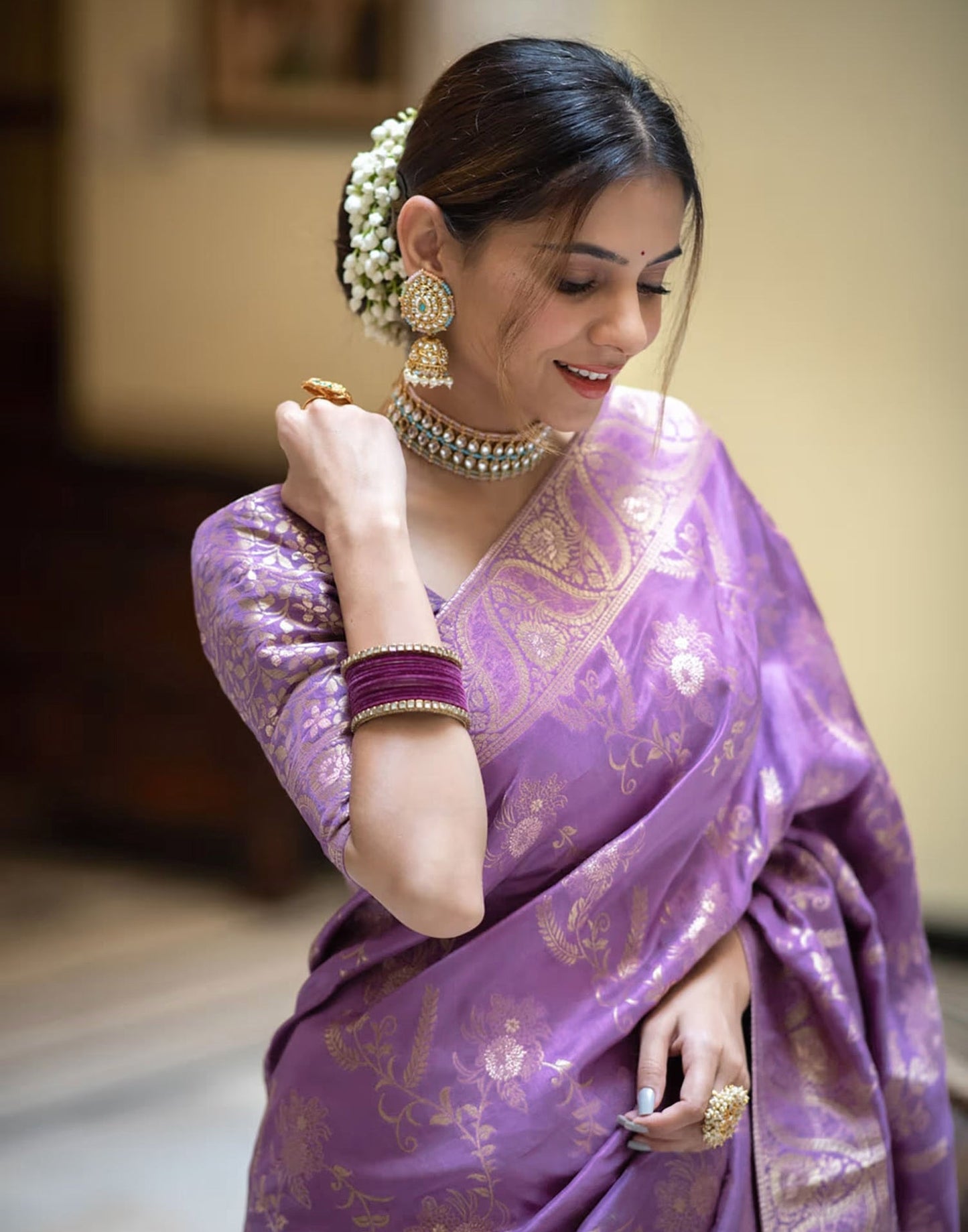 Lavender Silk Plain Saree