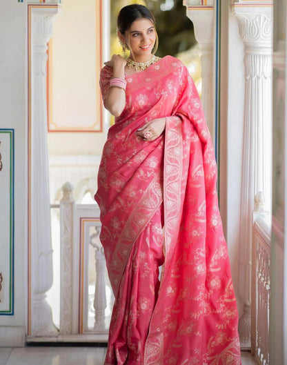 Punch Pink Silk Plain Saree