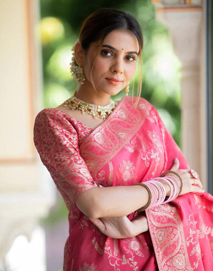 Punch Pink Silk Plain Saree