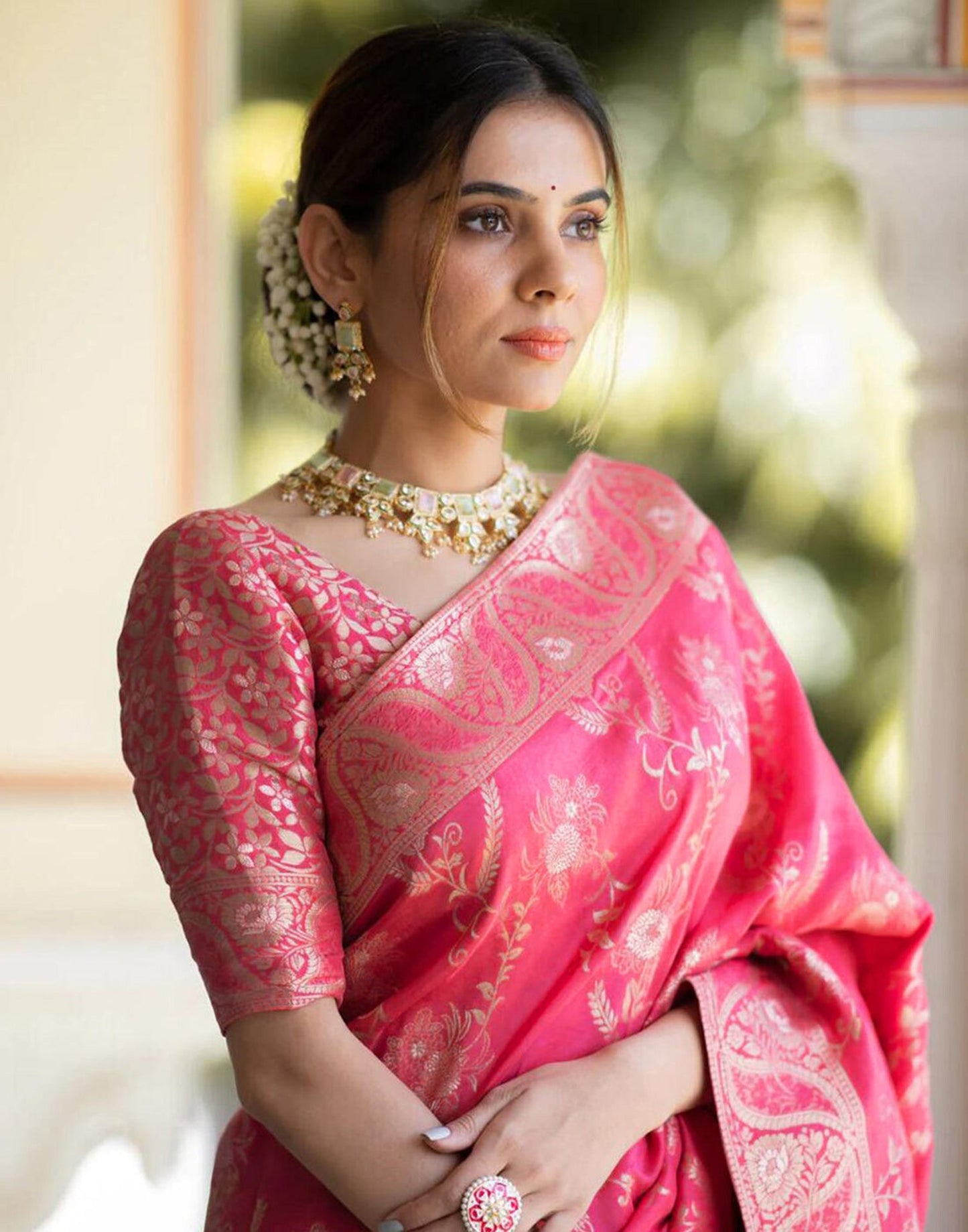 Punch Pink Silk Plain Saree