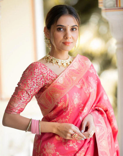Punch Pink Silk Plain Saree