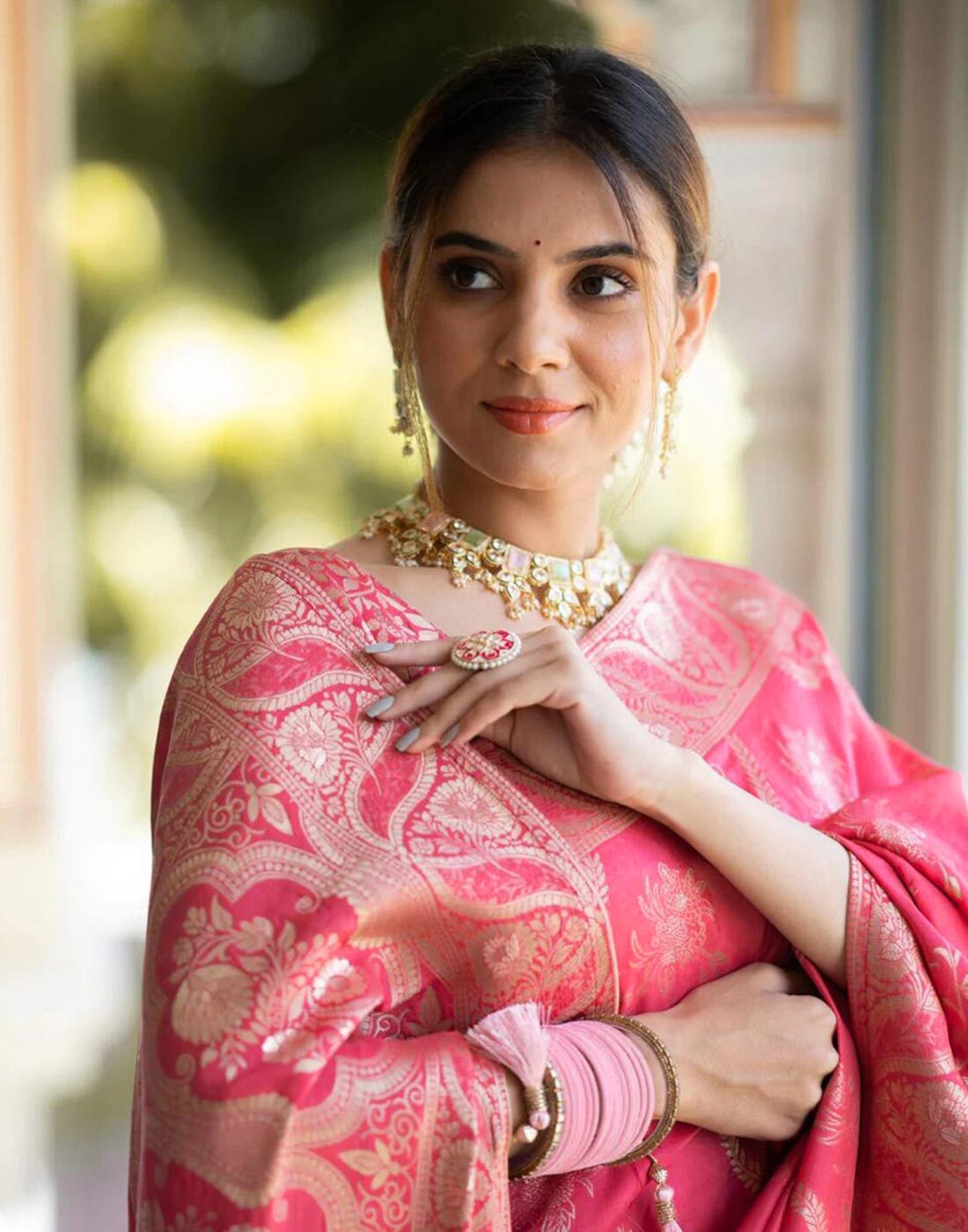 Punch Pink Silk Plain Saree