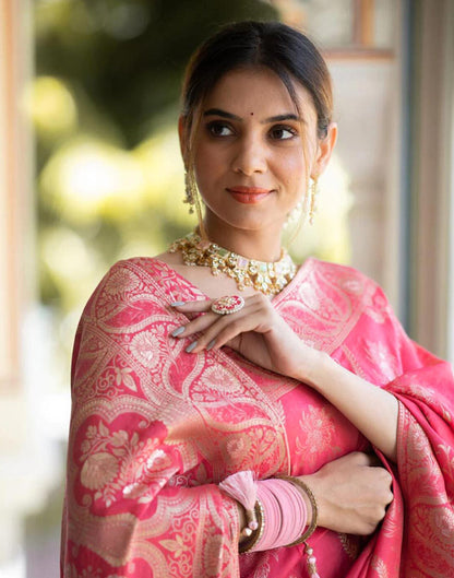 Punch Pink Silk Plain Saree