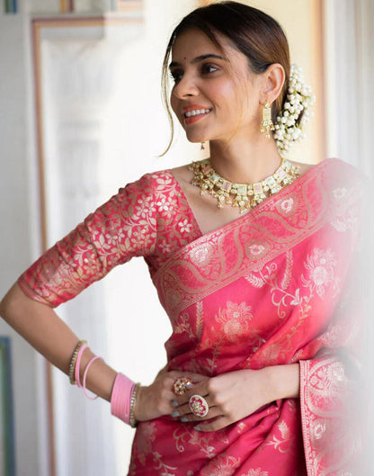 Punch Pink Silk Plain Saree